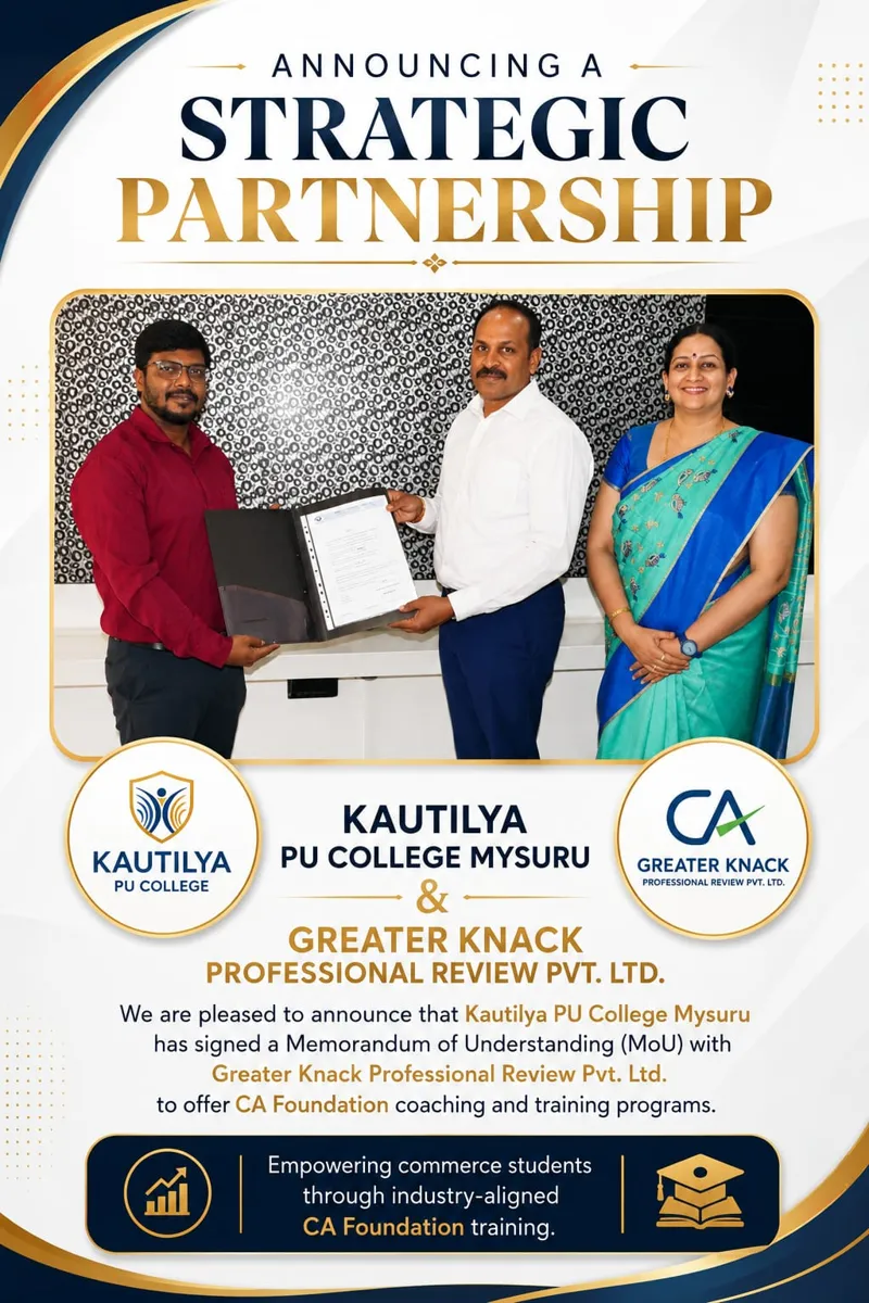 Kautilya PU College and Greater Knack Professional Review partnership for CA Foundation coaching